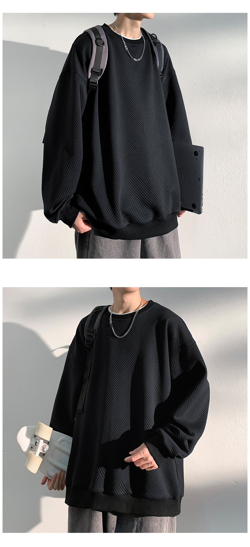 オーバーサイズTシャツ 幾何学模様プルオーバー長袖オーバーサイズトップス