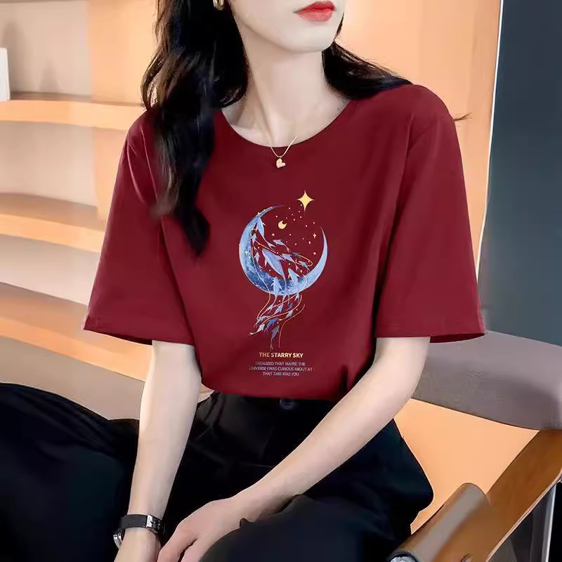 オーバーサイズTシャツ 夜空の月に舞う幻想的な図柄Tシャツ
