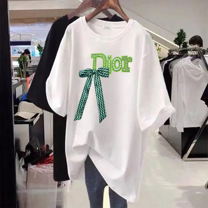 オーバーサイズTシャツ リボン刺繍 ゆったりカジュアル半袖