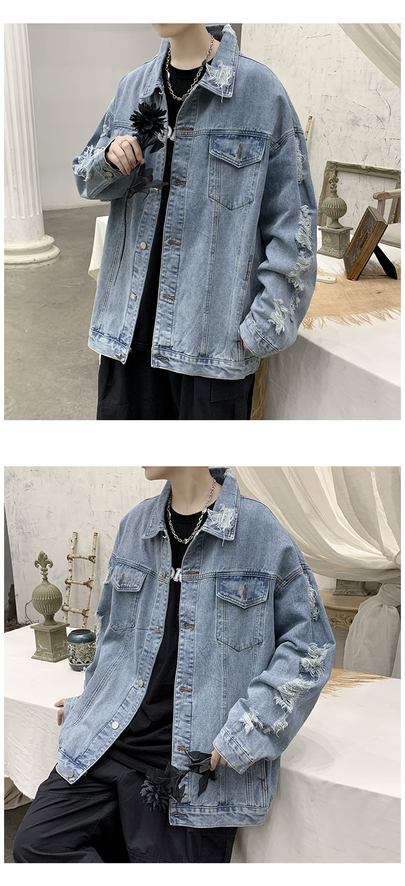オーバーサイズTシャツ ダメージ加工デニムジャケット