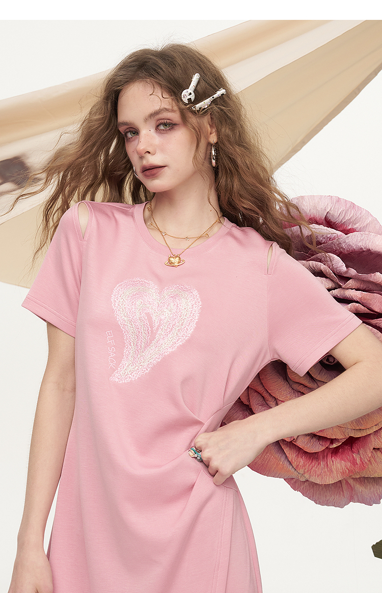 オーバーサイズTシャツ ハートモチーフゆったりワンピース