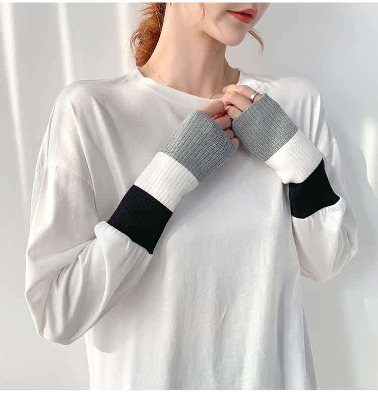 オーバーサイズTシャツ 配色リブ袖口切替長袖