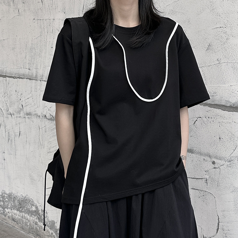 オーバーサイズTシャツ レディース曲線ラインデザインゆったりトップス