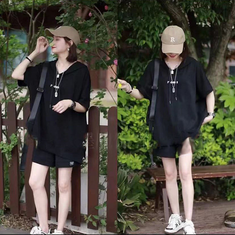 オーバーサイズTシャツレディース フード付きゆったり半袖パーカー風トップス