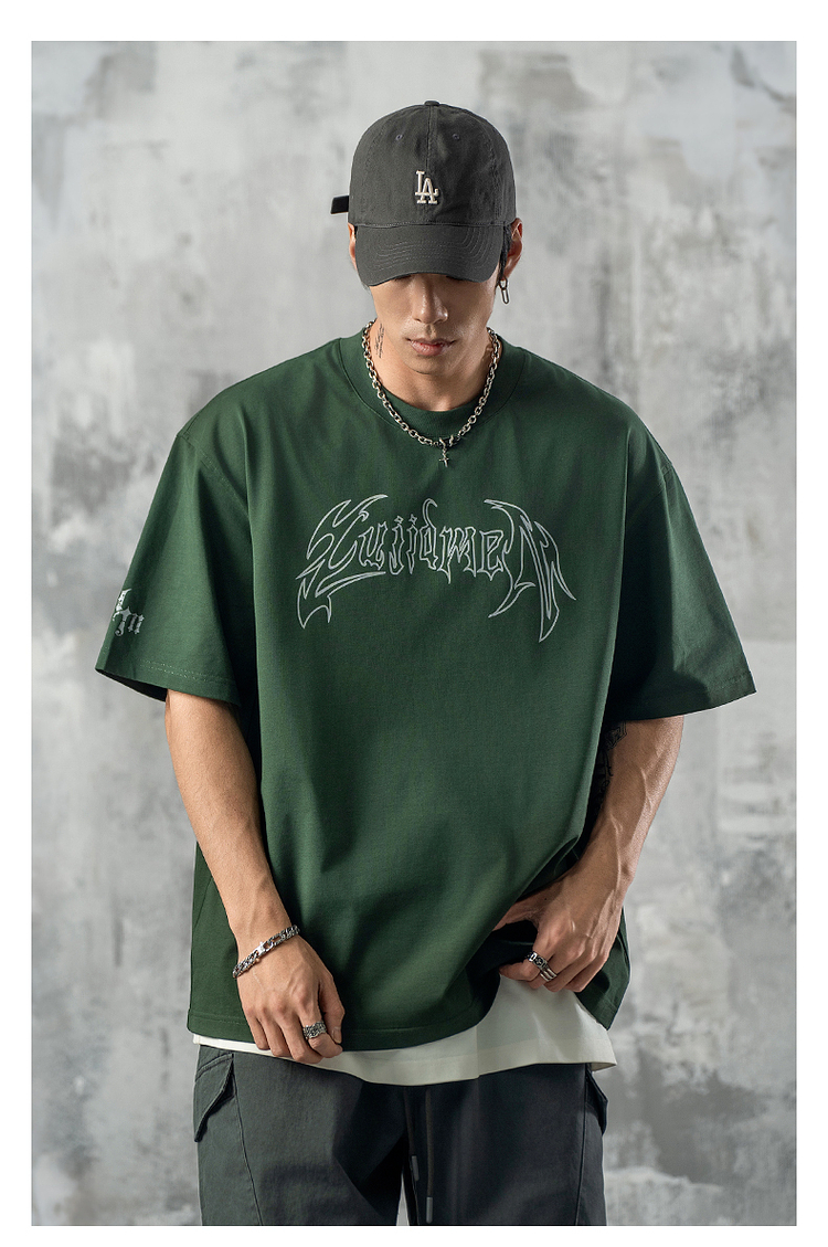 オーバーサイズTシャツ 幻影翼文字 ゆったりシルエット