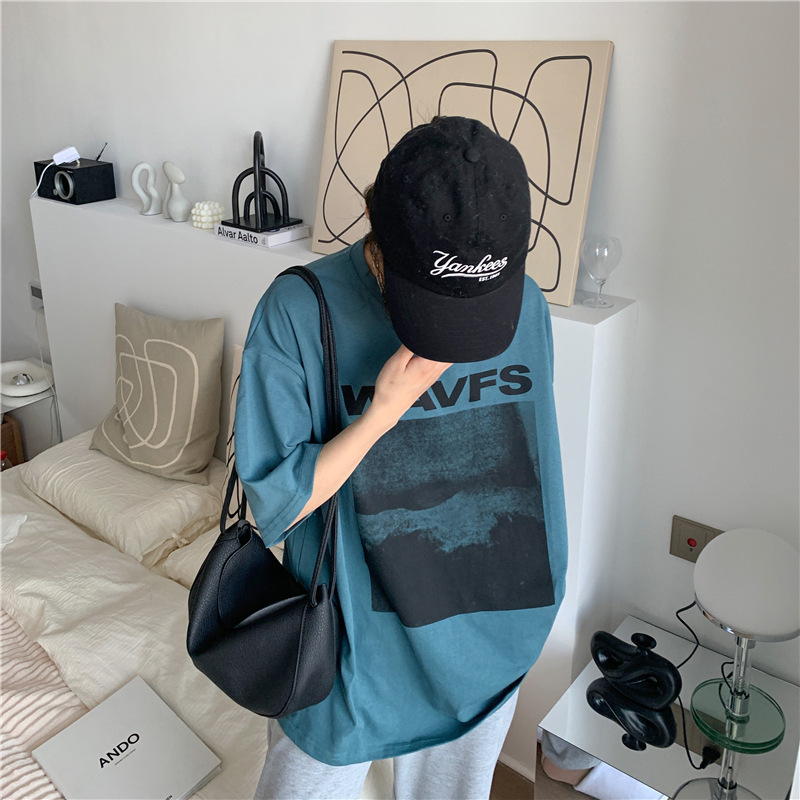 オーバーサイズTシャツ 波模様プリントレディースゆったりシルエット半袖