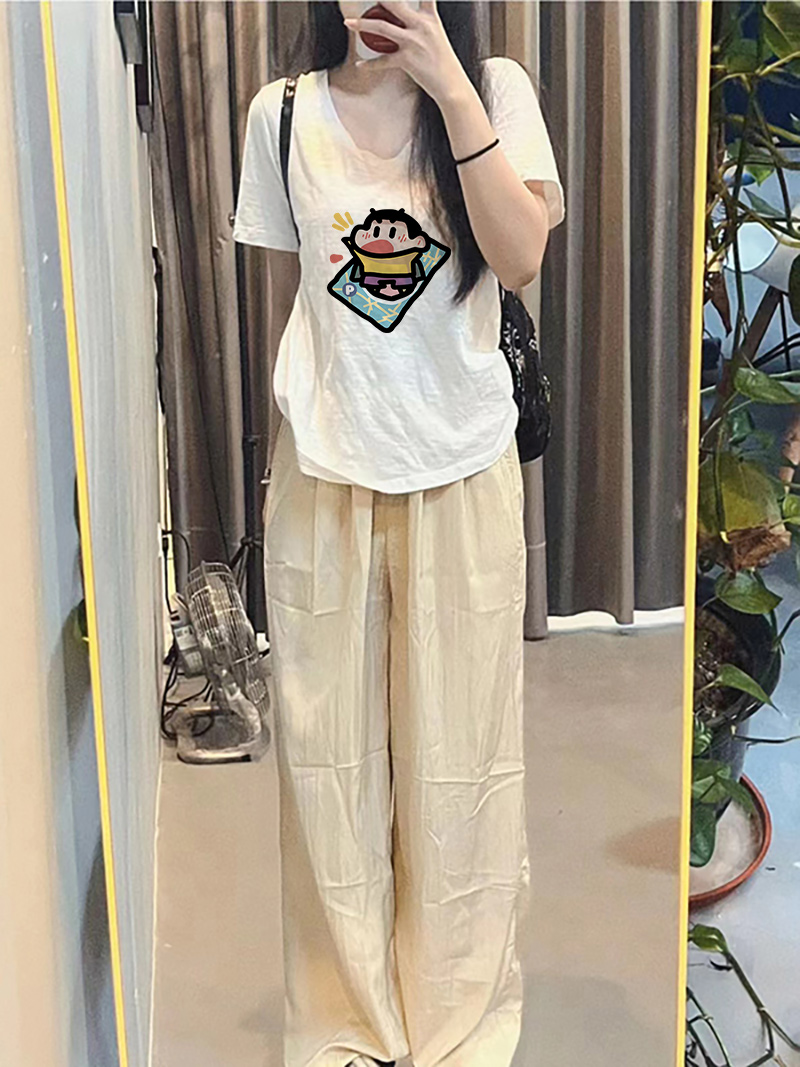 オーバーサイズTシャツ ゆるキャラ刺繍ゆったりTシャツ