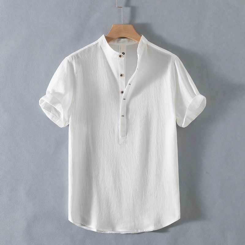 オーバーサイズTシャツ 立ち襟リネン風ゆったりプルオーバー