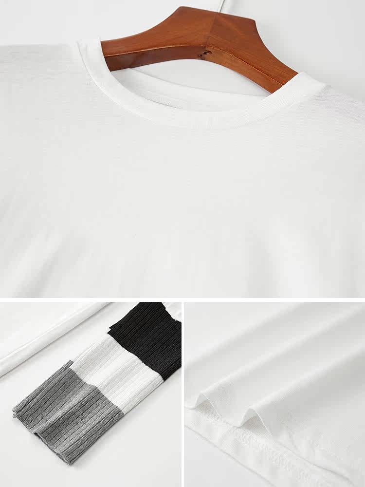 オーバーサイズTシャツ 配色リブ袖口切替長袖