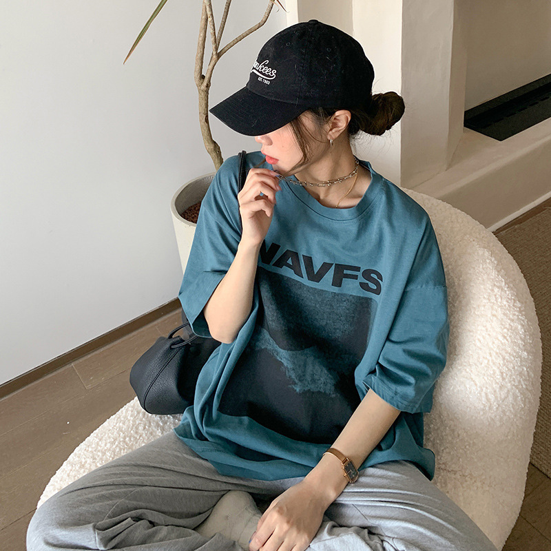 オーバーサイズTシャツ 波模様プリントレディースゆったりシルエット半袖