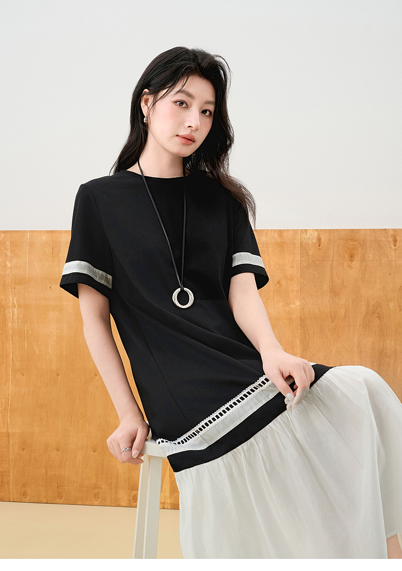 オーバーサイズTシャツ バイカラー切替裾フリルワンピース