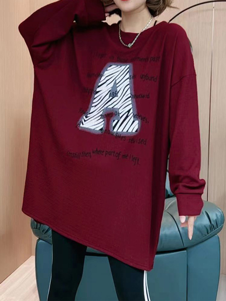 オーバーサイズTシャツ 幾何学模様プリント長袖ゆったりトップス