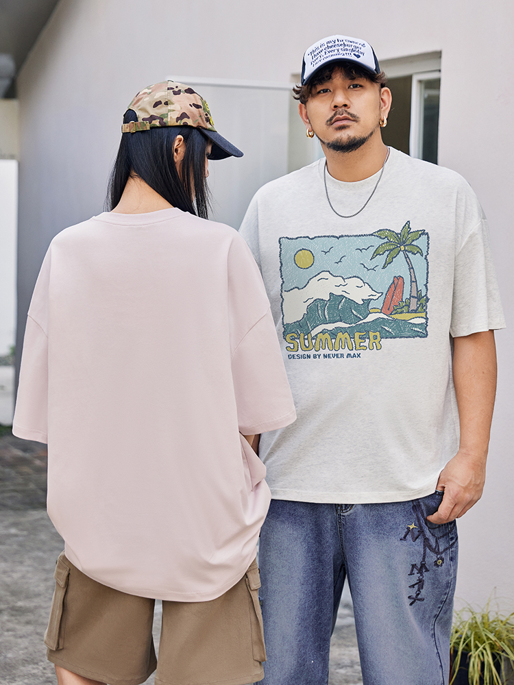 オーバーサイズTシャツ 南国ビーチ ゆったりプリント半袖