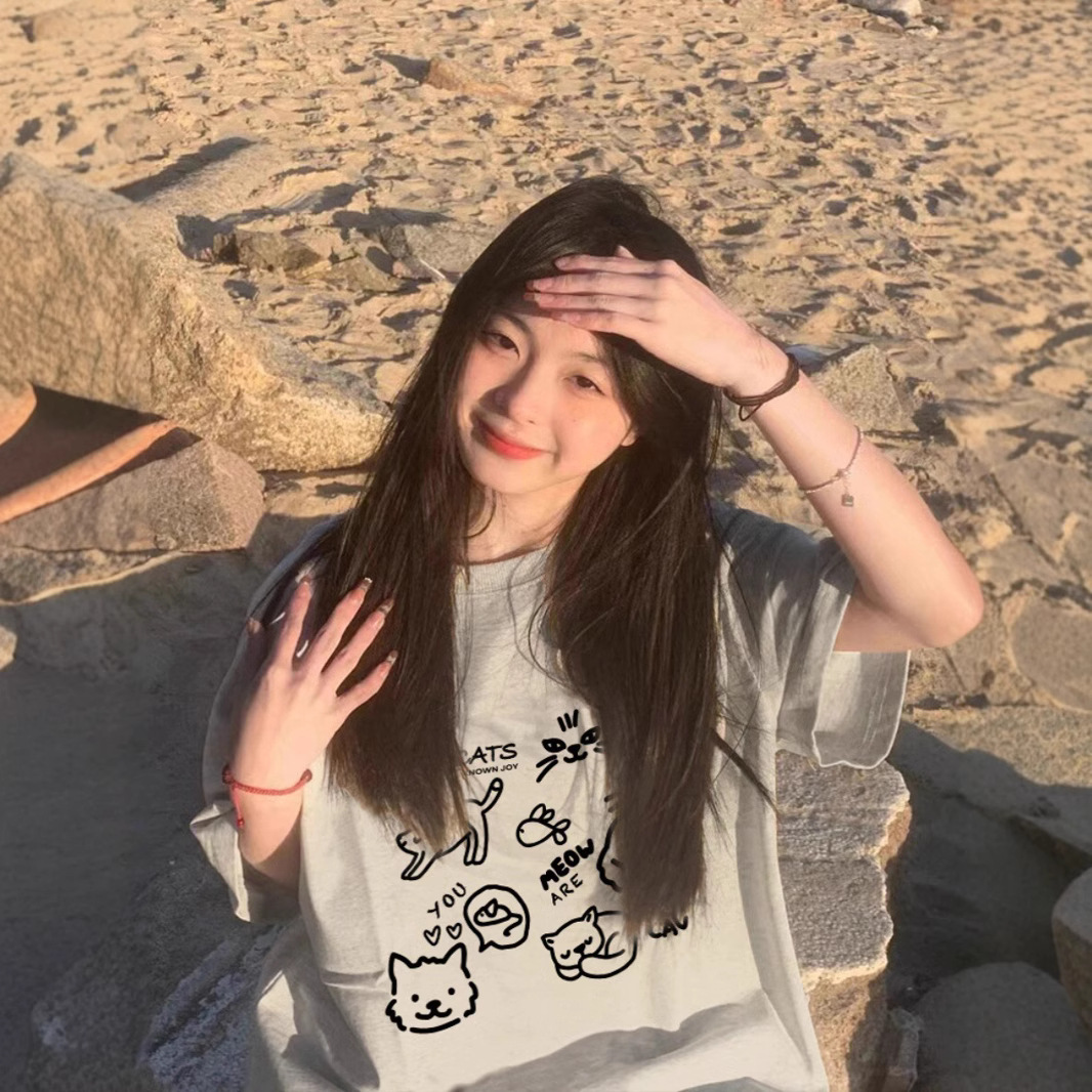 オーバーサイズTシャツ ゆるかわ猫イラスト ゆったりティー