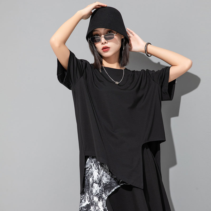 オーバーサイズTシャツ レディースアシンメトリー切替デザインワンピース