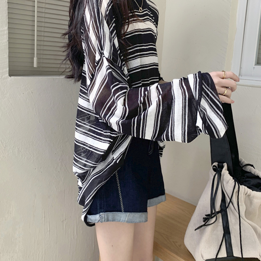 レディース ボーダー柄 長袖オーバーサイズTシャツ