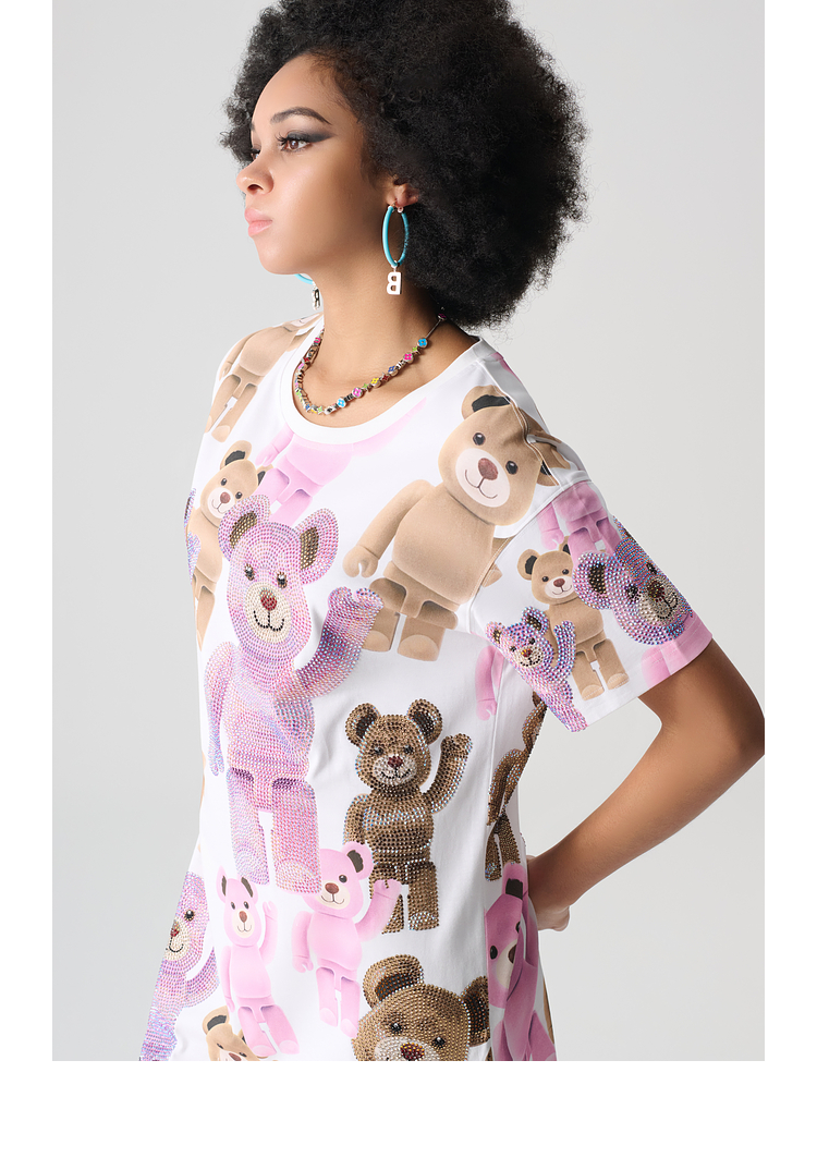オーバーサイズTシャツ ぬいぐるみ総柄ゆったりワンピース