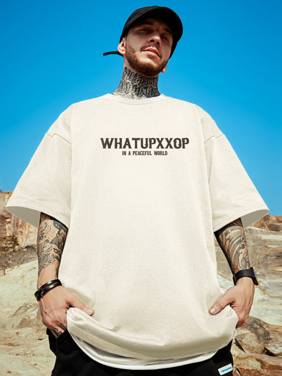 オーバーサイズTシャツ 平和宣言 レトロ新聞プリント Tシャツ