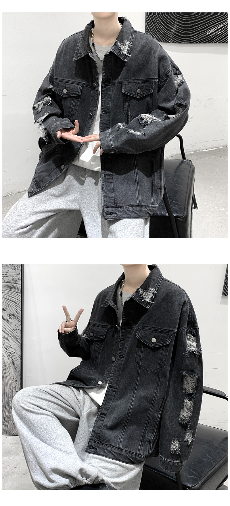 オーバーサイズTシャツ ダメージ加工デニムジャケット