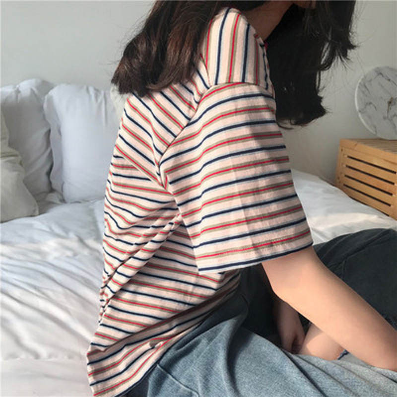 オーバーサイズTシャツ なめらかボーダーゆったり半袖