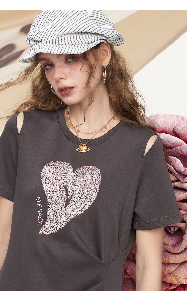 オーバーサイズTシャツ ハートモチーフゆったりワンピース