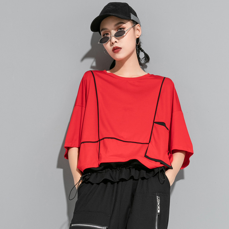 オーバーサイズTシャツ レディースラインデザイン 七分袖ゆったりトップス