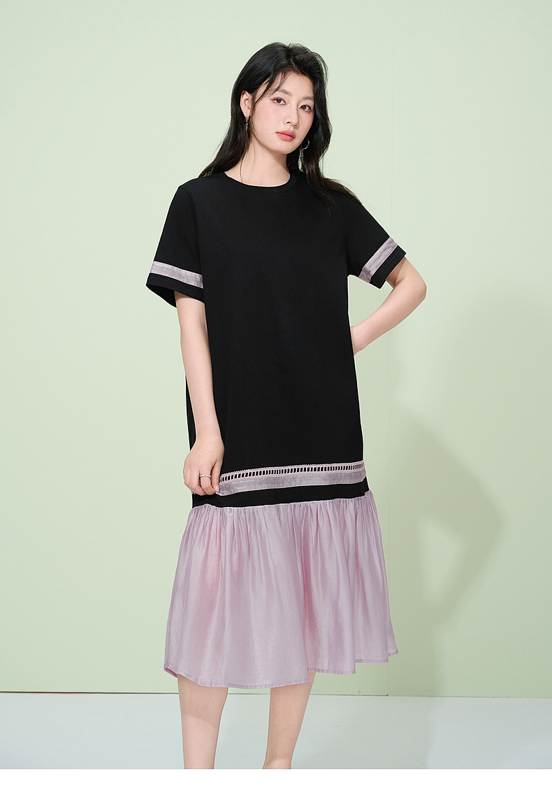 オーバーサイズTシャツ バイカラー切替裾フリルワンピース