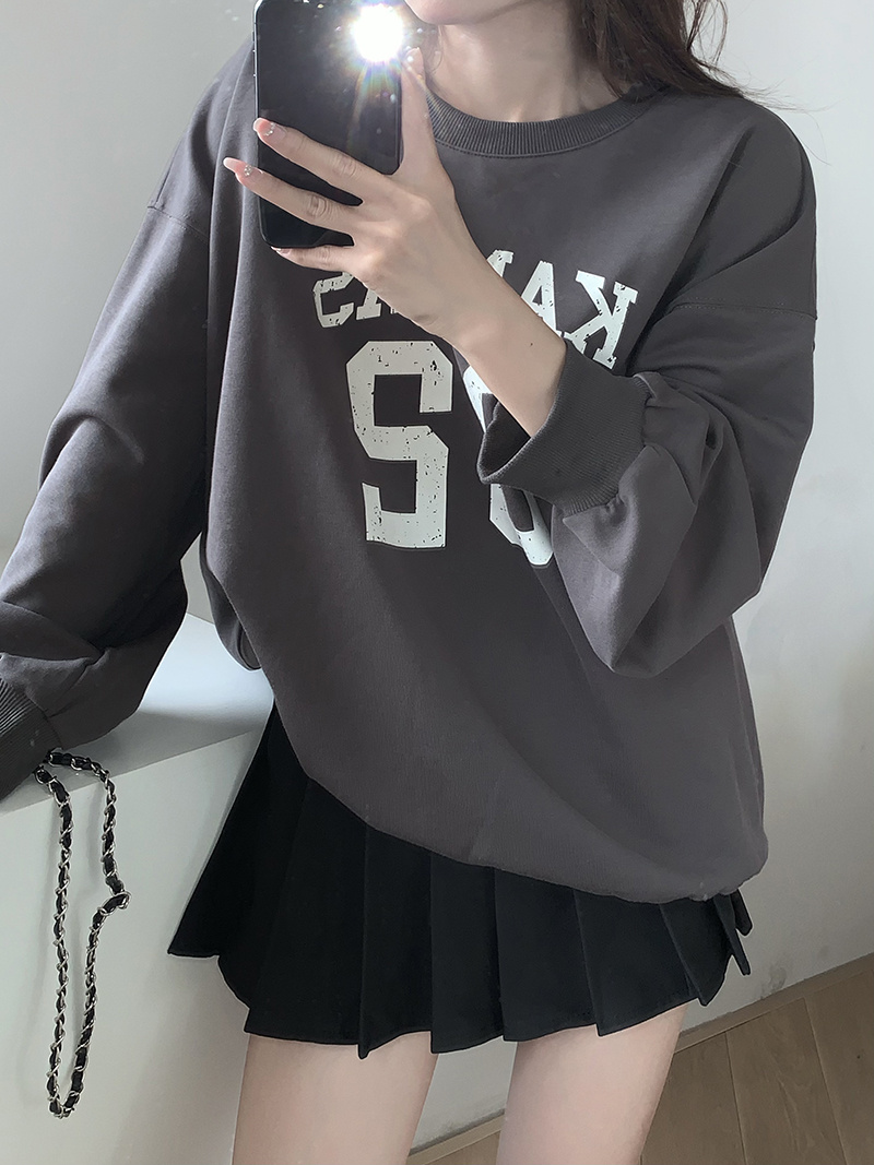 オーバーサイズTシャツ 韓国風ロゴプリント長袖オーバーサイズ