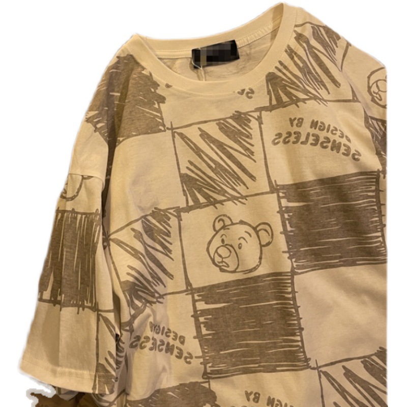 オーバーサイズTシャツ クマさん落書き風ゆったりトップス