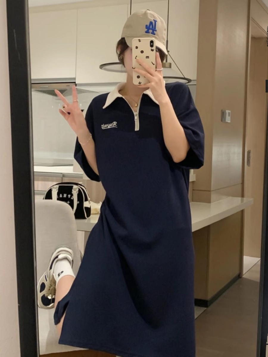 オーバーサイズTシャツ 襟付きゆったりポロワンピース