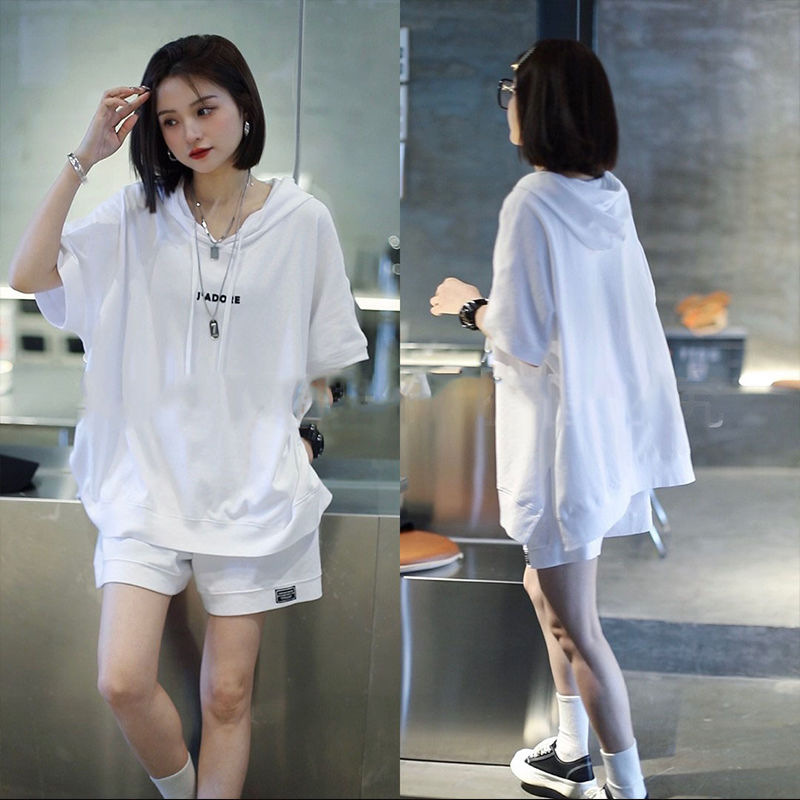 オーバーサイズTシャツレディース フード付きゆったり半袖パーカー風トップス