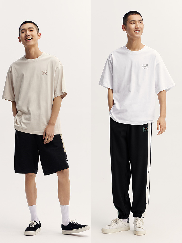 オーバーサイズTシャツ パンダ刺繍ゆったりシルエット半袖