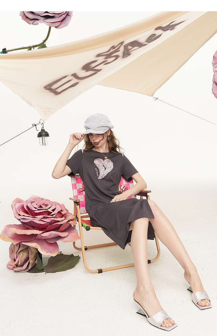 オーバーサイズTシャツ ハートモチーフゆったりワンピース
