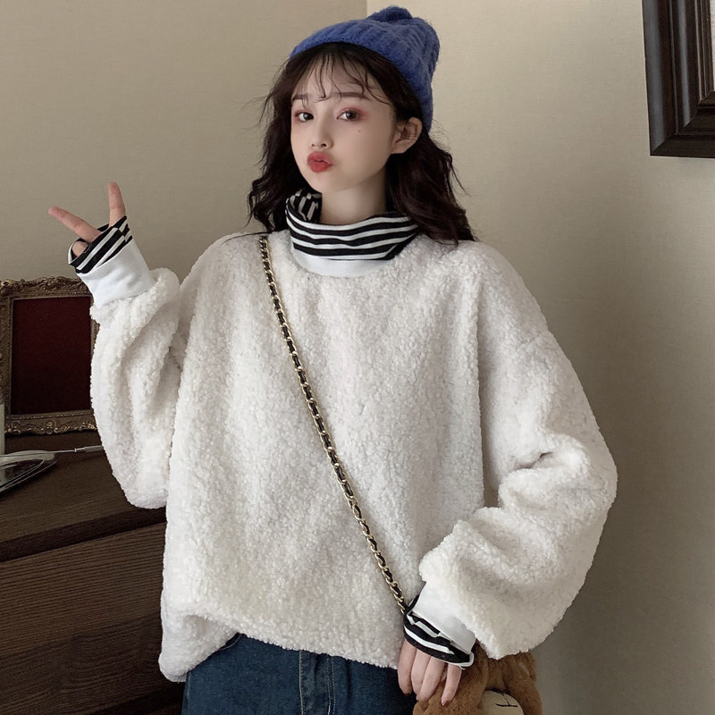 オーバーサイズTシャツ もこもこボアレイヤード風オーバーサイズトレーナー