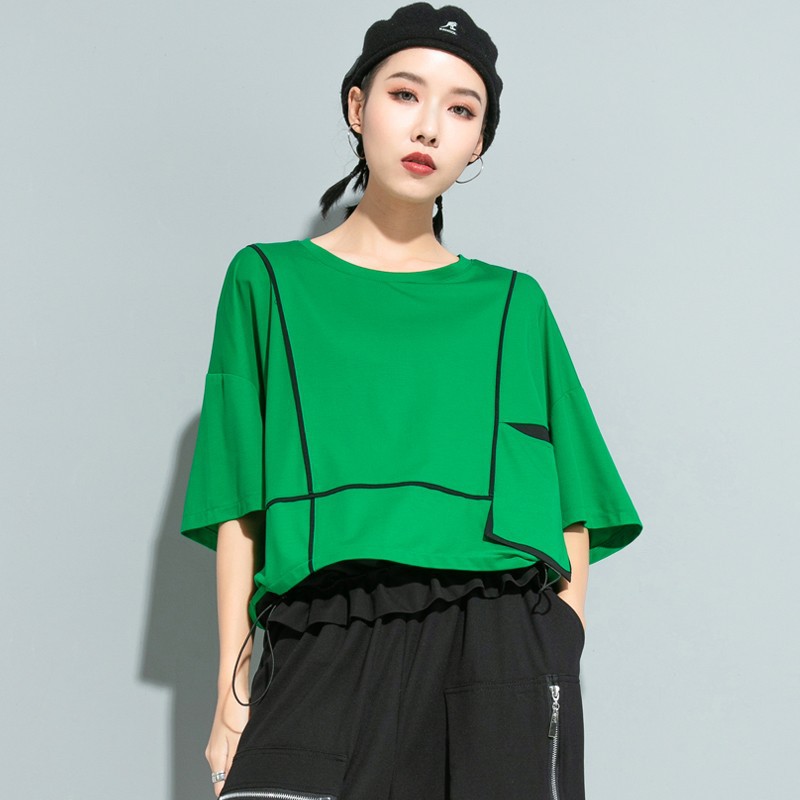 オーバーサイズTシャツ レディースラインデザイン 七分袖ゆったりトップス