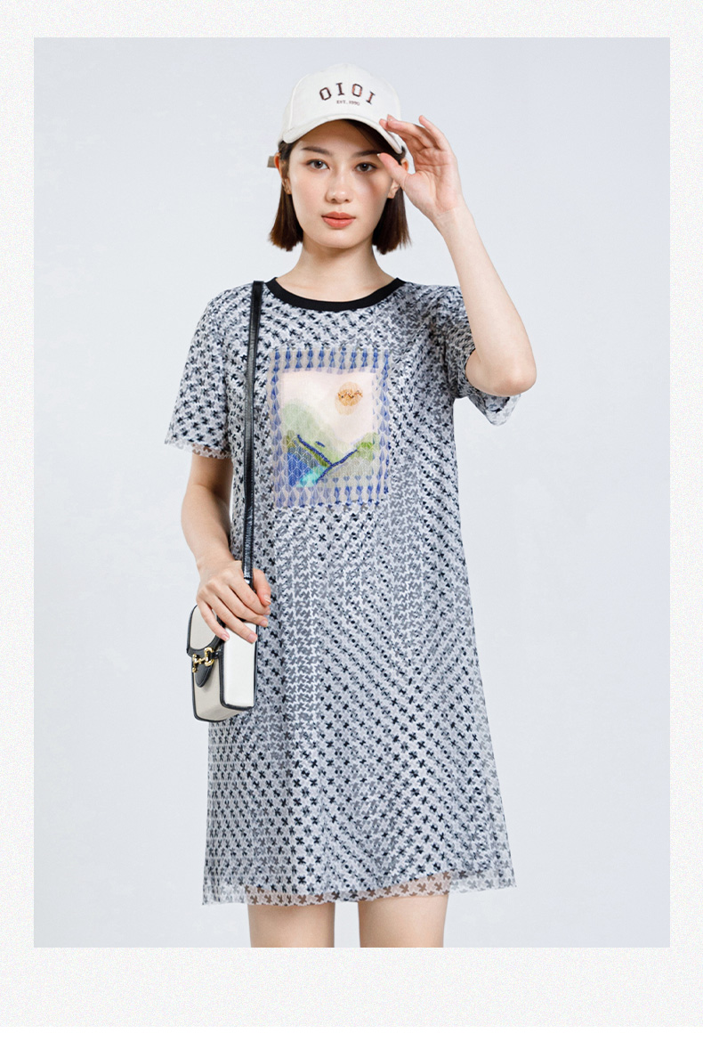オーバーサイズTシャツ 風景画プリント幾何学模様ワンピース