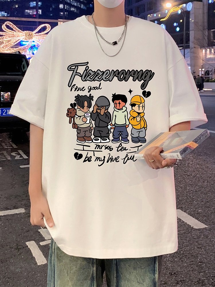 オーバーサイズTシャツ ストリート風キャラクターイラスト半袖