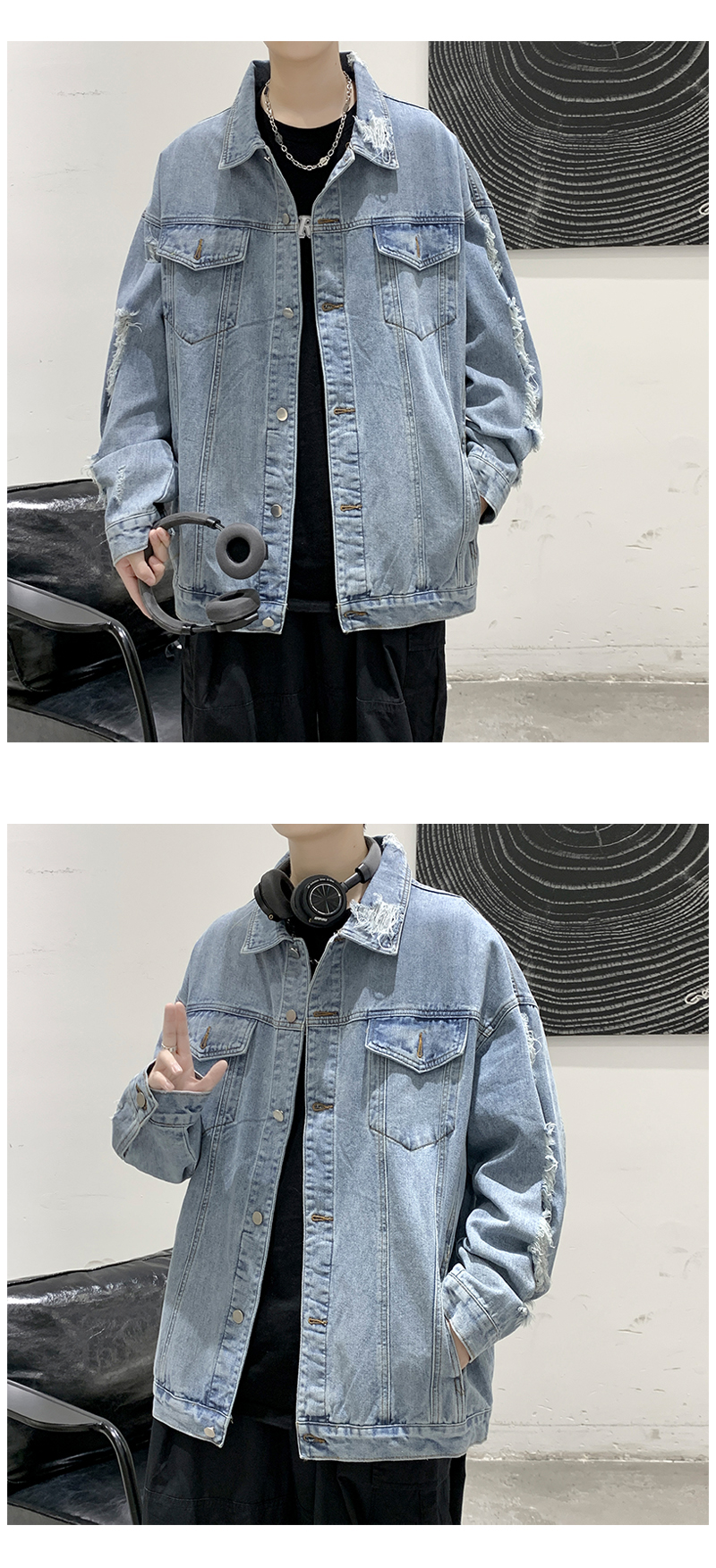 オーバーサイズTシャツ ダメージ加工デニムジャケット