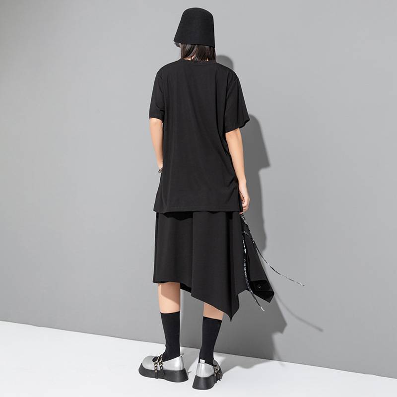 オーバーサイズTシャツ レディースアシンメトリー切替デザインワンピース