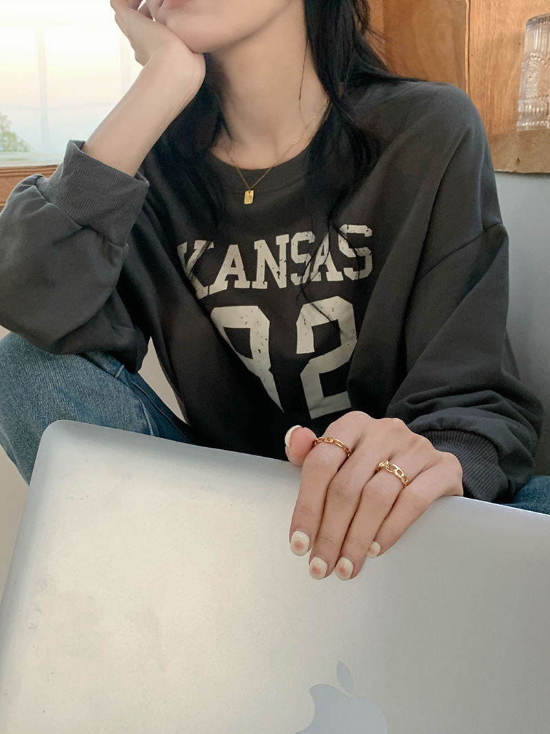 オーバーサイズTシャツ 韓国風ロゴプリント長袖オーバーサイズ