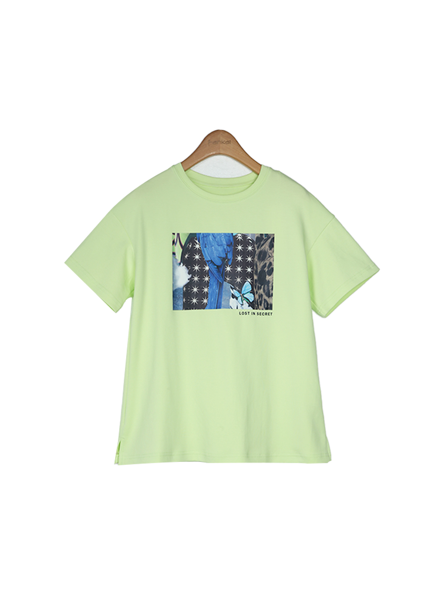 オーバーサイズTシャツ 秘密の蝶々 アートプリント ゆったりシャツ