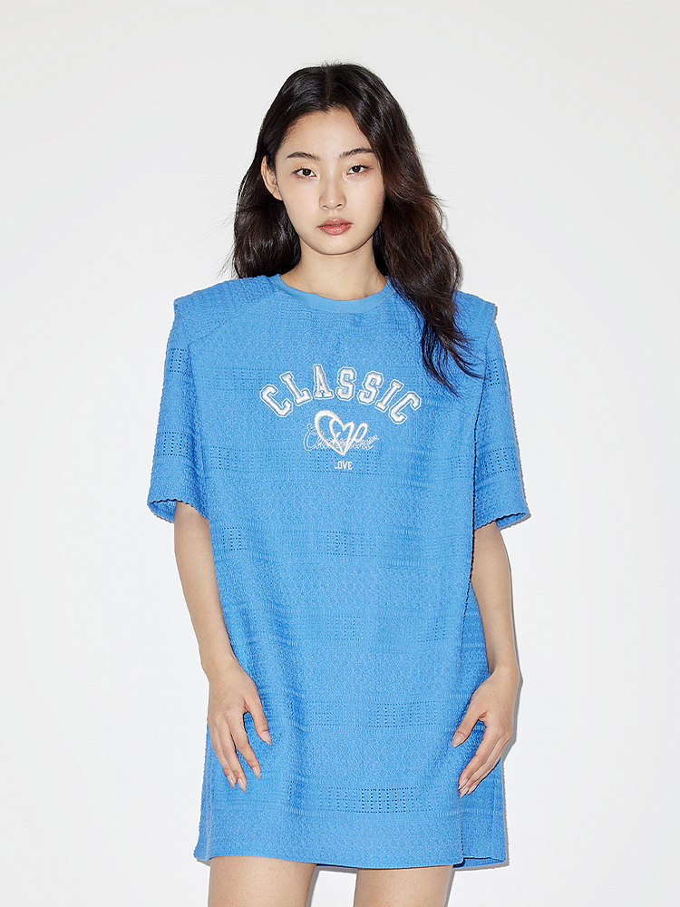 オーバーサイズTシャツ 懐かしロゴ刺繍ゆったりワンピース