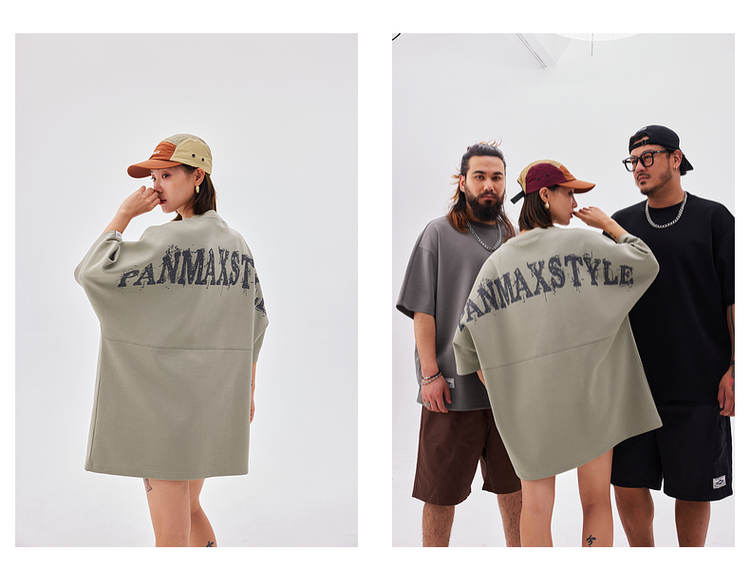 オーバーサイズTシャツ 滲み文字バックプリント重ね着風Ｔシャツ