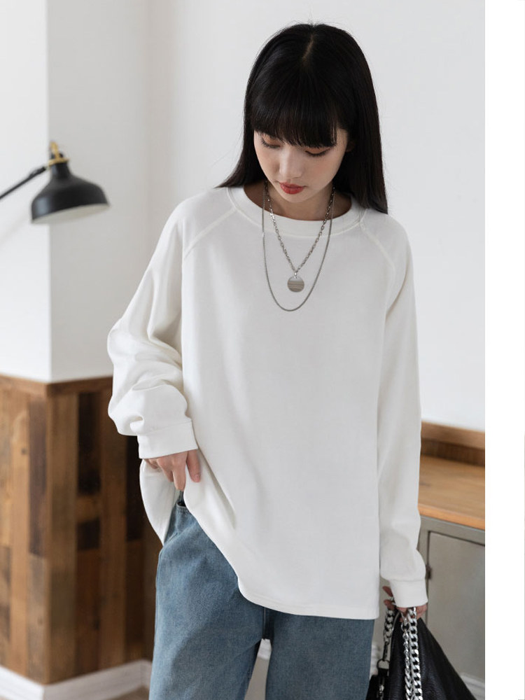 オーバーサイズTシャツ ゆったりラグランスリーブ長袖トップス