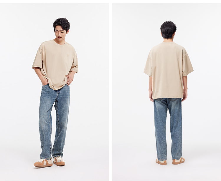 オーバーサイズTシャツ シンプル刺繍入りゆったり半袖カットソー