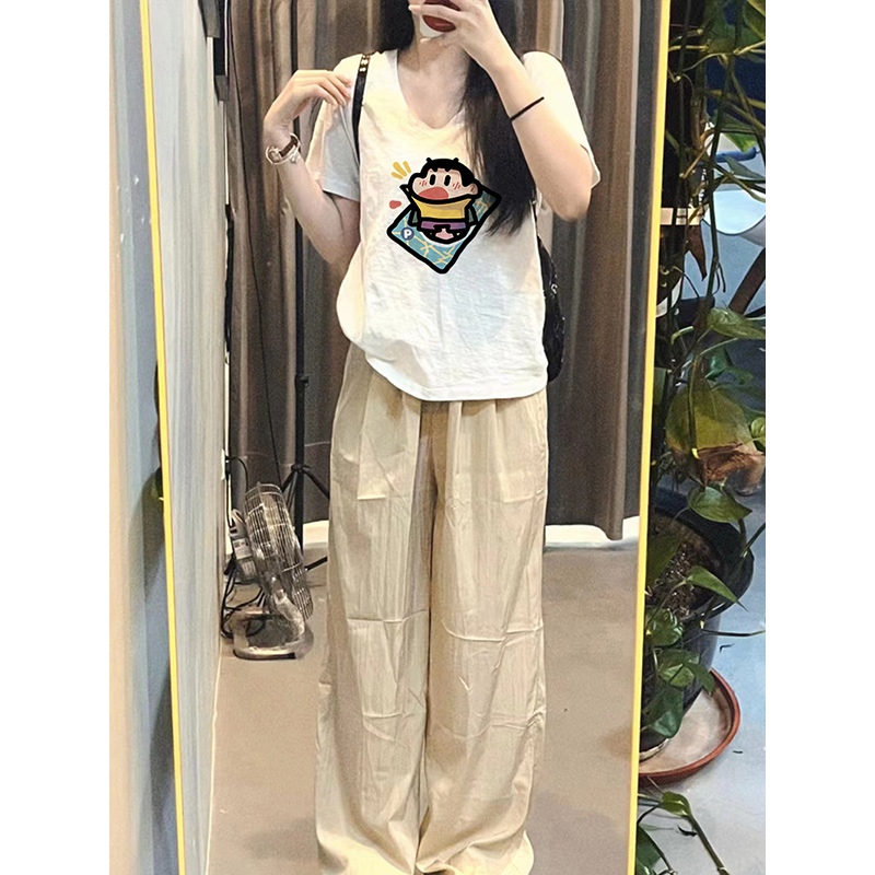 オーバーサイズTシャツ ゆるキャラ刺繍ゆったりTシャツ