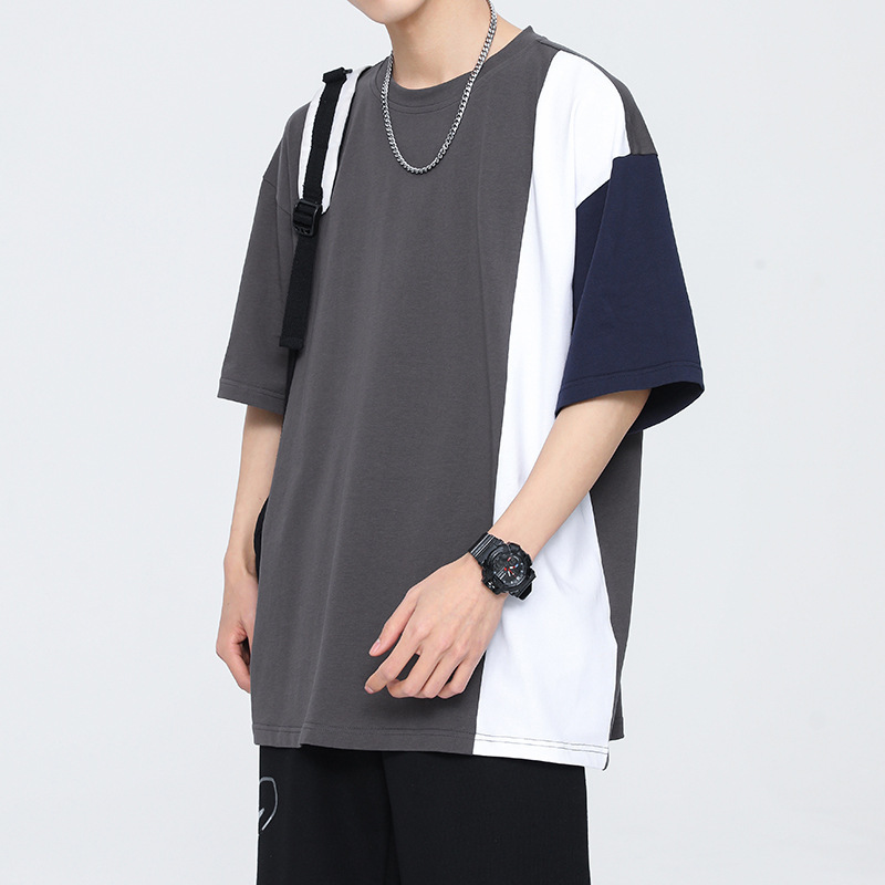 オーバーサイズTシャツ 切り替えデザイン メンズゆったりシルエット半袖