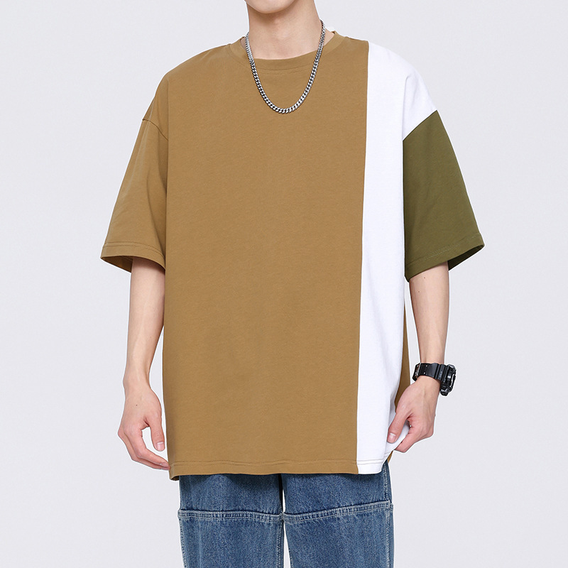 オーバーサイズTシャツ 切り替えデザイン メンズゆったりシルエット半袖