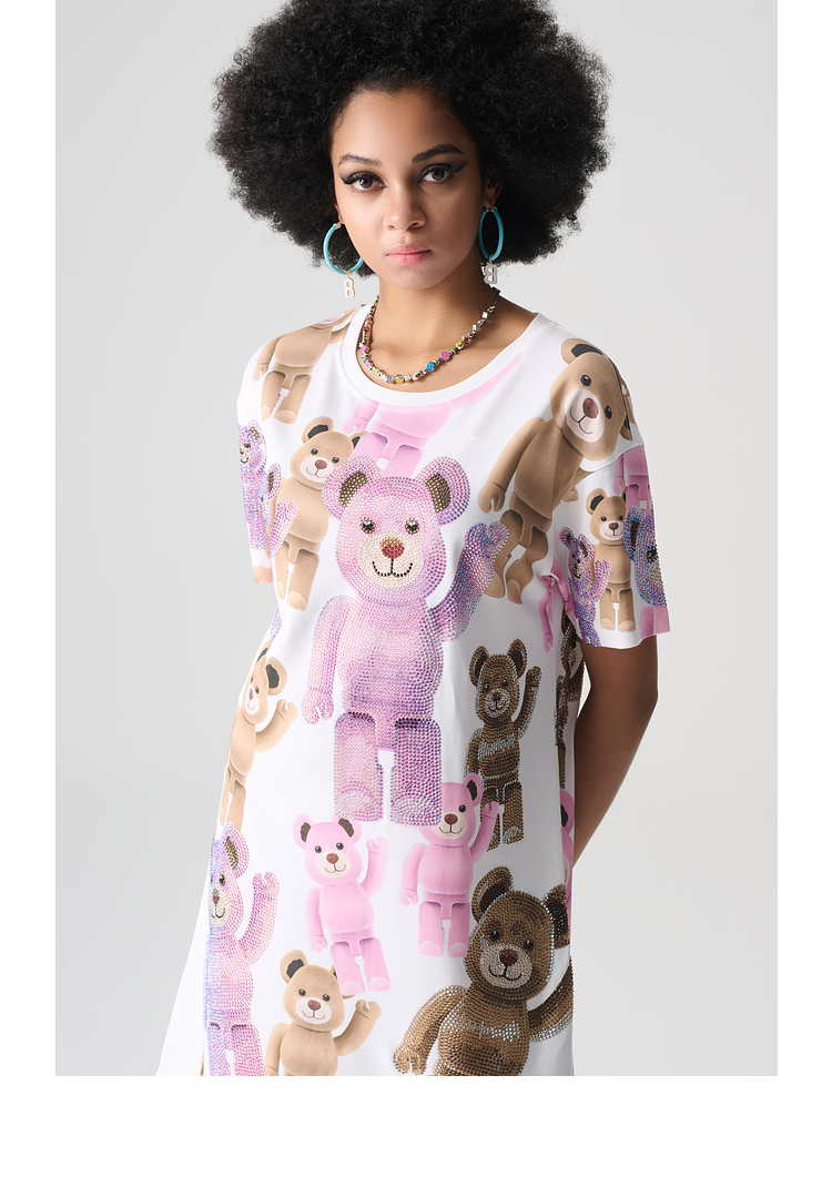 オーバーサイズTシャツ ぬいぐるみ総柄ゆったりワンピース