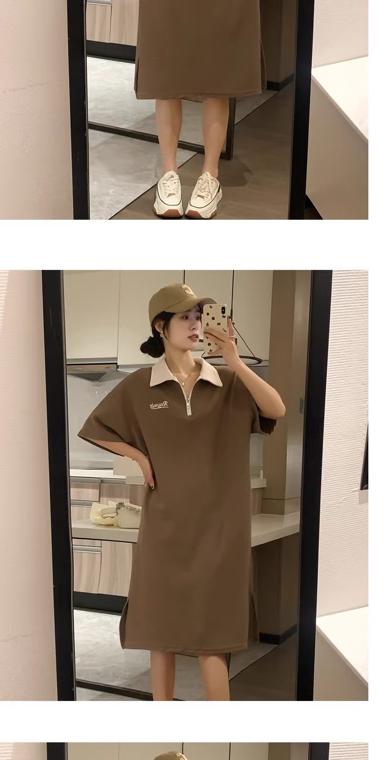 オーバーサイズTシャツ 襟付きゆったりポロワンピース